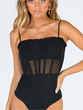 Princess Polly Cartia Bodysuit - Sheer Panel Black Bodysuit